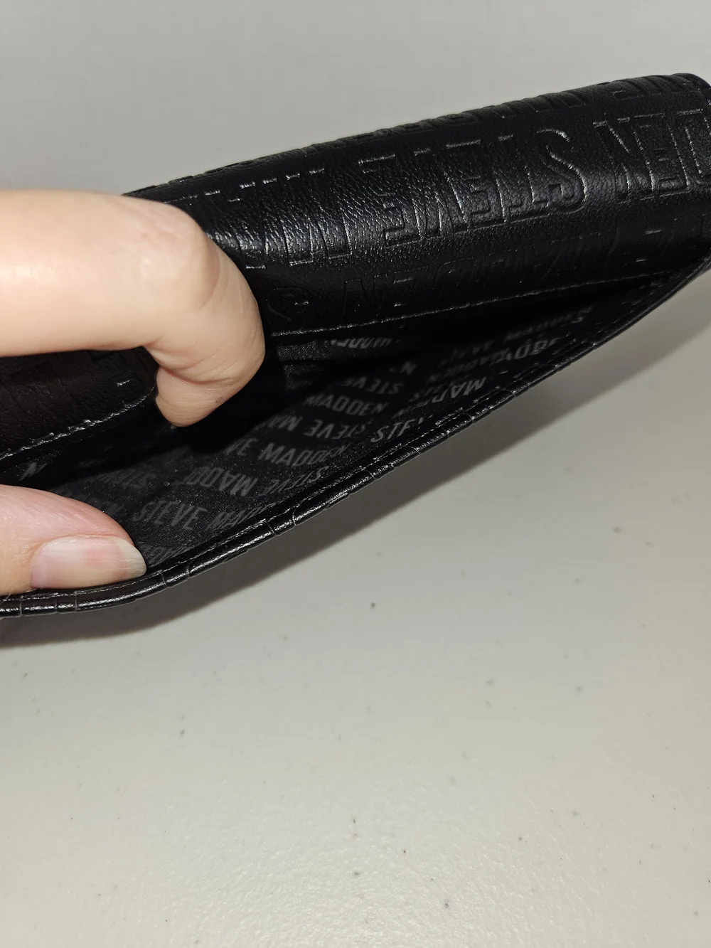 NWT Steve Madden Black Logo-Embossed Wristlet Wallet With Strap